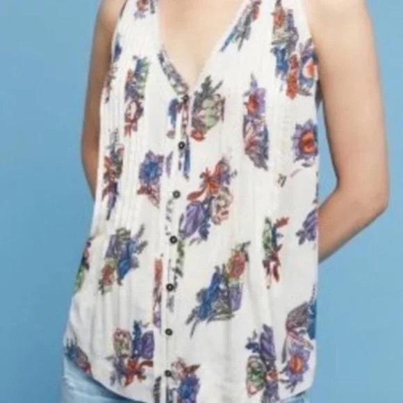 Anthropologie Maeve Floral Sleeveless Blouse Small - Picture 2 of 3